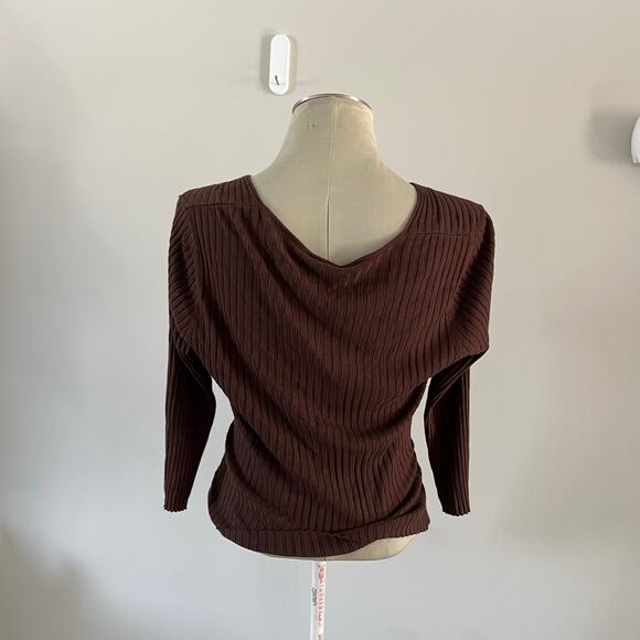 Retro Y2K Brown Wrap Ribbed Sweater Top Wmns M Cottagecore Goblincore - Picture 5 of 7